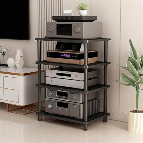 4Tier o Rack Tower for TV DVD CD Record Player & Game Console9.9in Shelving Unit Black AV Ma Stand Modern Entertainment net
