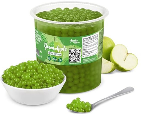INSPIRE FOOD Bubble Tea Perlen Grüner Apfel für Bubble Tea | Popping boba Perlen, Tapioka Fruchtperlen und Boba Perlen - 100% vegan und glutenfrei, ohne künstliche Farbstoff, 3.2KG