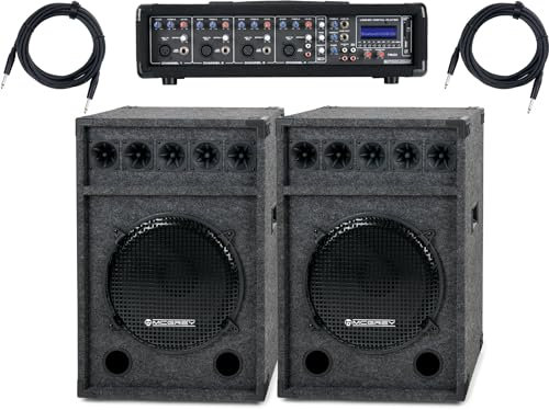 Pronomic PM42-Festival StagePower Set (das Starke Festivalset mit einem kompakten 4-Kanal-Powermischer mit MP3-Player, 2X 15 Passivboxen mit je 600W & 5X 3 Piezo-Treiber & 2X passenden Boxenkabel)