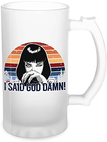 I Said God Damn Mia Walace Inspired Pulp Fiction Transparent Bierkrug Stein 500ml Tasse