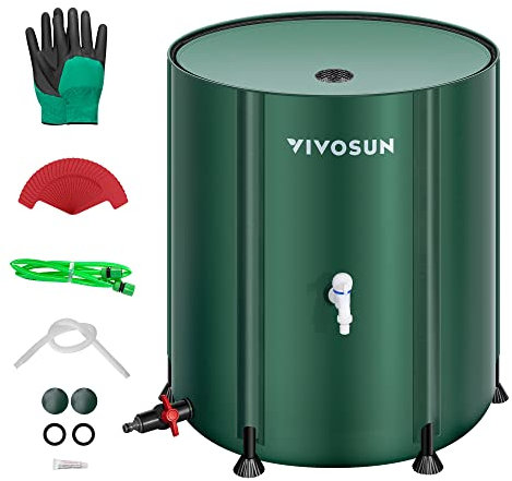VIVOSUN Collapsible Rain Barrel, 53 Gallon with 1000D Oxford Cloth, Portable Rain Collection System, Water Barrel Collector w/Filter Spigot, Green