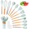 hicoosee 22 PCS Accessoire Cuisine Set sans BPA, Kit d'Ustensiles de Cuisine en Silicone et Bois, Antiadhésive Set avec Pot de Rangement, Vert