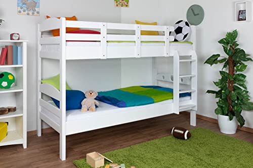 Etagenbett Stockbett Easy Premium Line K18, Kopfteil mit Löchern, Buche Vollholz massiv Weiß - 90 x 190 cm, (L x B) teilbar