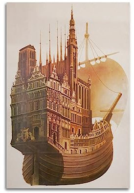 Vintage-Reiseposter Polen Danzig, dekoratives Gemälde, Leinwand, Wand- und Kunstbild, Familien-Schlafzimmer-Dekoration, 60 x 90 cm
