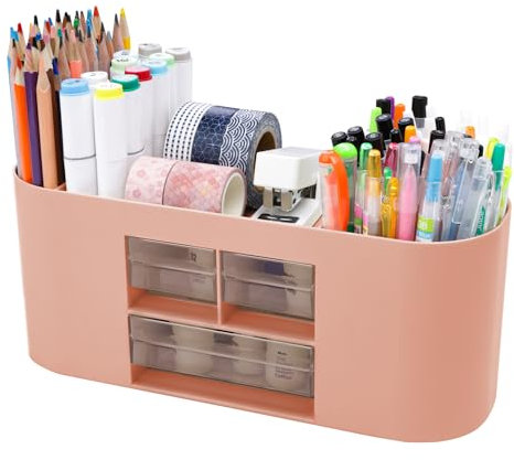 DoocliB schreibtisch organizer, mit 6Fächern & 3 Schubladen, Multifunktionaler Schreibtisch Organizer, Platzsparendes Desk Organizer (Rosa)