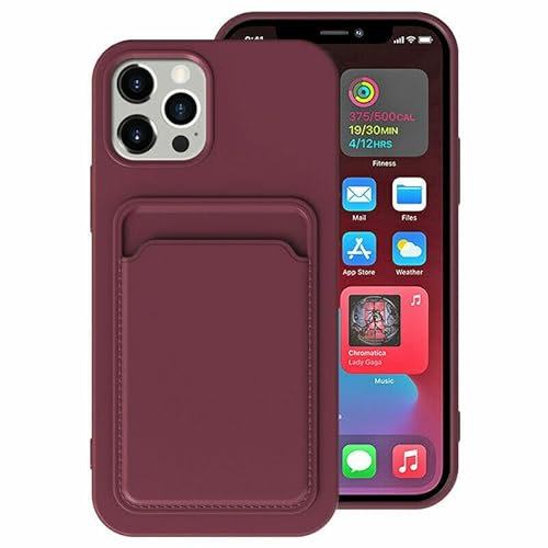 iphone 12 Pro Max Case with Card Slot - Shock Absorbing Silicone Protective Cover and Wallet Function for iphone 12 Pro Max 6.7 inch (Plum)