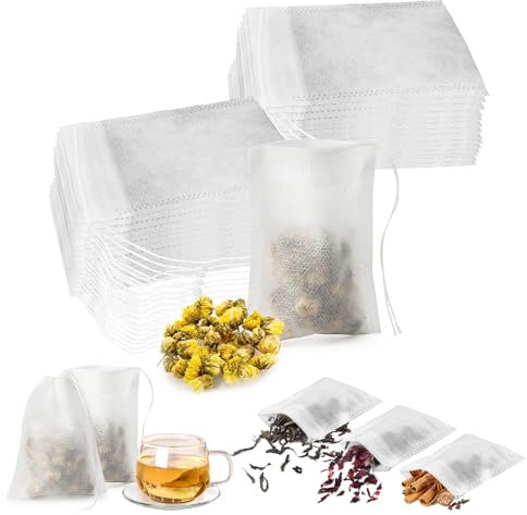 MXTIMWAN 400 Pezzo Bustine da tè Filtro, 7x9cm Filtro Tessuto in Carta Usa e Getta, Filtro Tea con Coulisse, Filtri per Tisane Sfuse, Sacchetti Filtro per Tè per Spezie, Vaniglia, Lavanda, Caffè