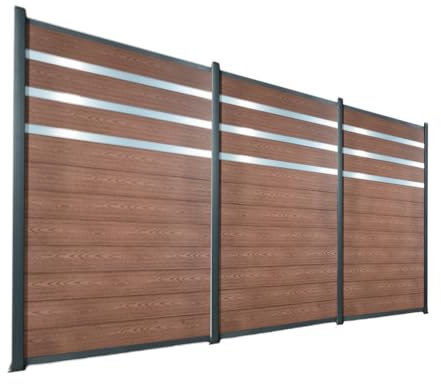 wpc sichtschutzzaun mit Zierleisten aus Aluminium (Pfostenlänge 240 (zum Einbetonieren), 10 Elemente & 11 Pfosten)