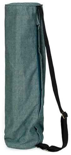 Yoga Studio Yogamatten-Tasche aus Bio-Baumwolle, zweifarbig, mit verstellbarem Schultergurt und Tasche, Blaugrün