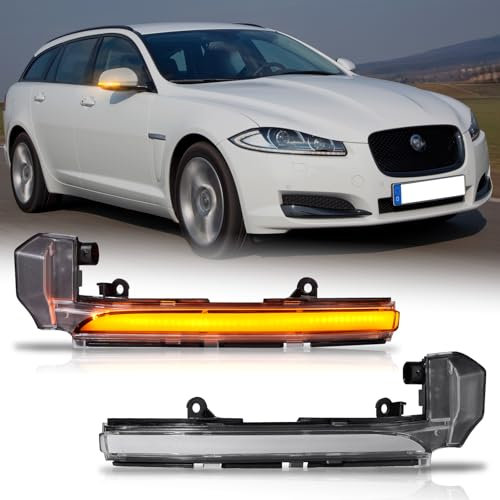 OZ-LAMPE LED Blinker Spiegelblinker für Jaguar XE X760 XF X250 XF X260 XJ X351 F-type X152 I-pace SUV XK XKR X150, Seitenblinker mit Canbus Fehlerfrei, Schwarz, 2 Stück