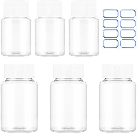 6 Pcs Clear Pill Bottle 30ml/80ml Plastic Medicine Containers Sample Jar with Caps Refillable Tablet Storage Holder Empty Reagent Chemical Organizers Small Travel Pill Cases for Liquid Solid