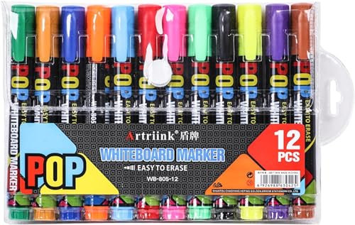 WHENZOO 12 Colors Whiteboard Marker, POP Erasable Whiteboard Pen, Paint Pens for Scrapbooking Crafts, for School Teacher Supply Class Student or Office Meeting