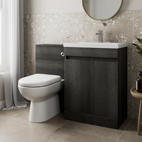 Artis 1100mm Combination Vanity Unit Furniture Set, Wash Basin Bathroom Sink, BTW Toilet Pan & Soft Close Seat, L Shaped Storage Cabinet, Reversible, Charcoal Grey