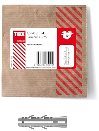 TOX Spreizdübel Barracuda 5x25 mm, Dübel für Vollstein und Beton, sehr hohe Haltewerte, einfache Montage, 10 Stück in einer wiederverschließbaren und umweltschonenden Papierverpackung, 013600021