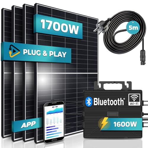 SUNNIVA® Balkonkraftwerk 1700/1600W Solaranlage mit 1600W Astro Energy Wechselrichter,WIFI Bluetooth, upgradebar drosselbar, 4 x 425W Solarmodule, 5m Anschlusskabel, Solarkabel, Photovoltaikanlage, PV
