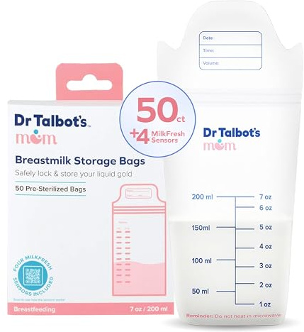 Dr. Talbot's Mom Breastmilk Storage Bags with 4 MilkFresh Temperature Tracking Sensors - 50 Count - Perfect for Moms On The Go