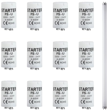 12Stück FS-U 4-65W Starter Leuchtstoffröhre, 220-240V Starter Neonröhre, für Neonröhren, Aquarien und UV-Lichter, langer Lebenszyklus und Einfache Installation, Ersatzstarter für Leuchtstofflampen