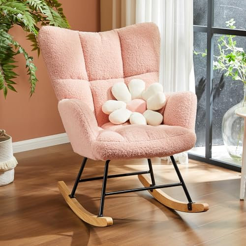Sweetcrispy Schaukelstuhl, Teddy gepolstert Glider Rocker mit hoher Rückenlehne, Lesesessel Moderne Schaukel Akzent Stühle Glider Recliner für Wohnzimmer, Schlafzimmer