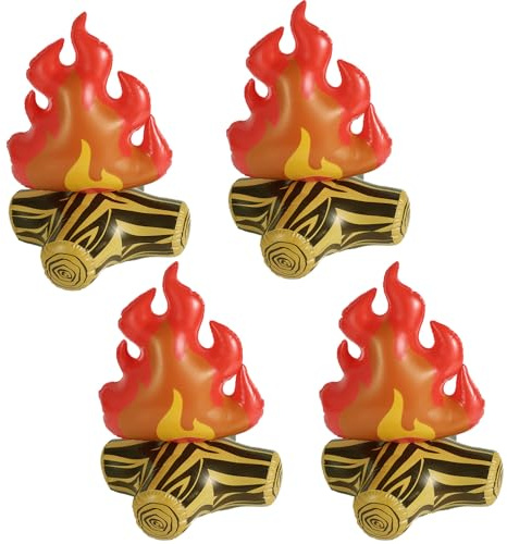 BOXOB 4pcs Feu de Camp Gonflable, Décoration, Flamme Artificielle, Jouet pour Feu de Camp, Jeux d'Intérieur et d'Extérieur, pour Enfants, Thème Camping, Fête Mise en Scène et Accessoires Photo