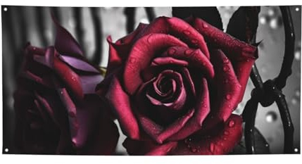 Gothic Rosen Banner Schild für Outdoor Indoor Geburtstag Hintergrund Poster Party Dekorationen Zubehör Foto Hintergrund mit Ösen Personalisierte Wandbanner Flagge