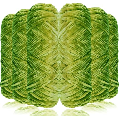 Exquilnova 6 x 100g Chenille Wolle zum Häkeln, Dicke Wolle zum Stricken, Velvet Chenille Garn, Flauschige Weiche Plüschwolle Häkelwolle Samtig Chenillegarn für Decke, Taschen, Schals, Kuscheltiere