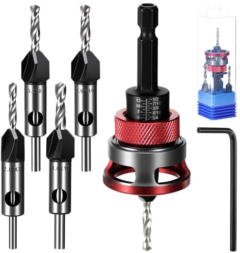 TranRantic 6PCS Countersink Wood Drill Bit Set with Depth Stop | Countersink Wood Drill Bit with 1/4 Inch Hex Shank, 3.2/2.8mm Drill+8/10mm 82° Counter-Bore,Precise Drills for Woodworking
