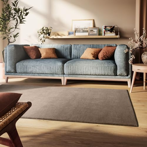 Steffensmeier Gabbeh Teppich Sowana | 100% Schurwolle, Braun, Größe: 160x230 cm Kurzflor Teppich für Wohnzimmer, Handtuft, Goodweave-Siegel