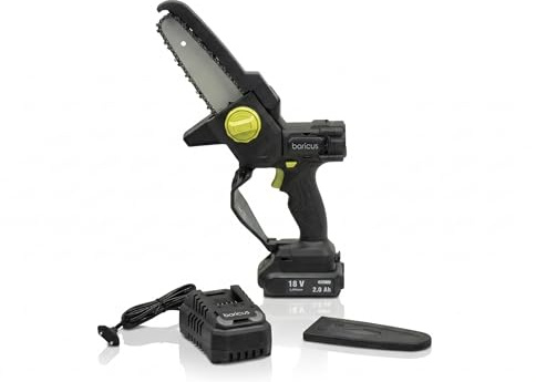 BARICUS Mini Kettensäge 18V Brushless 6 Zoll mit Akku – B-Ware | 2,0-Ah-Akku · 2,4-A-Ladegerät · Brushless · Digitaldisplay