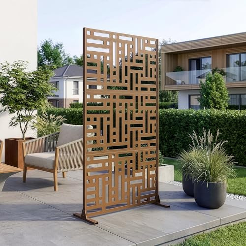 casa.pro Trennwand Bernalda Raumteiler 180 x 90 cm Balkonsichtschutz Outdoor Indoor Raumtrenner Terrasse Garten Stahl Paravent freistehend Braun