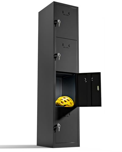 TwinThink Schließfächer aus Metall, 4 Türen, Spind mit Schlüssel, Umkleiderschrank, 4 Türen, Metallfächer (1, Schwarz)