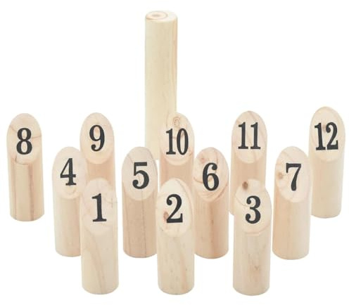 QUAHEAS Kubb - Juego de 13 piezas de madera de pino maciza con bolsa de transporte, juego de lanzamiento al aire libre para familia y niños, juego de jardín para ocio, competición en equipo, fiesta de