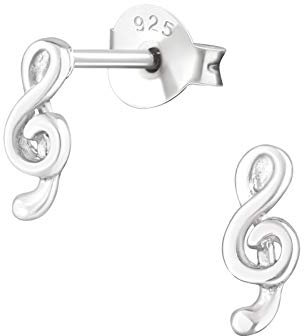 Bungsa Notenschlüssel Ohrstecker .925 Sterling Silver Musik (Ohrringe Echtschmuck Studs Ohrschmuck Damen Frauen Herren)