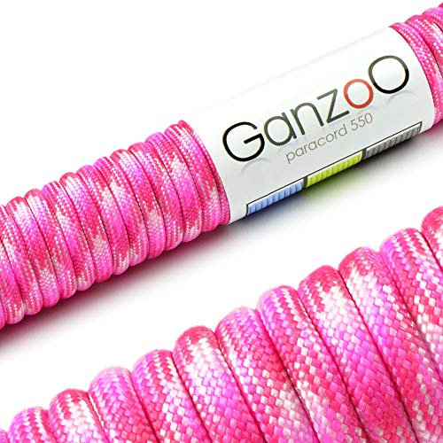Ganzoo Paracord 550 Seil Candy-Pink 4mm Schnur Typ 3, Nylon & Polyester, ideal für Basteln von Hundeleine Halsband Armband/Camping Survival und Outdoor 30 Meter Allzweckseil 7 Innenstränge