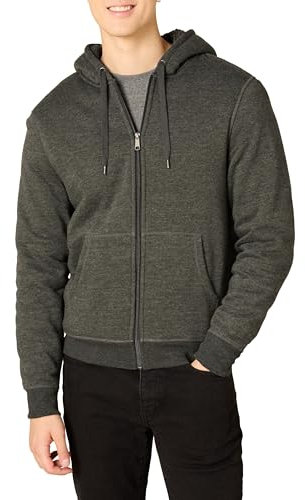Amazon Essentials Felpa con Cappuccio e Cerniera Integrale in Pile Foderata in Sherpa Uomo, Carbone Puntinato, XXL