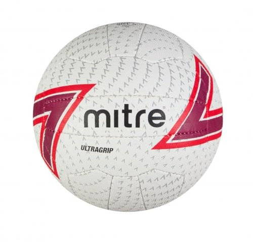 Mitre Ultragrip Netball | All Conditions Ball | Popular Style | Durable Design, White/Chilli/Scarlet/Black, 5