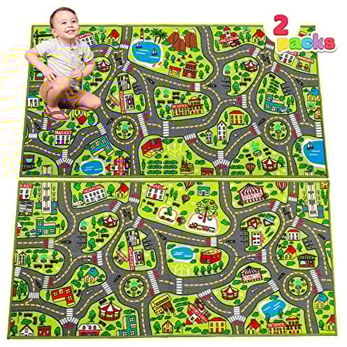 JOYIN 2 Teppich Kinderzimmer 80x150cm (Gesamt 160x150cm) für Kinder ab 3 Jahren, Spielteppich Straße Kinderteppich, Autoteppich Junge Mädchen für Schlafzimmer & Spielzimme