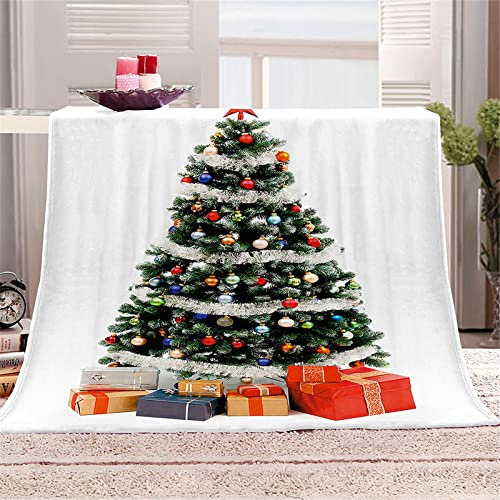 FANSU Coperta Plaid in Pile di Flanella, Microfibra 3D Stampa Morbido Durevole e Caldo Peluche Matrimoniale Coperte Copriletti per Letto Divano Soggiorno (Albero di Natale,80x120cm)
