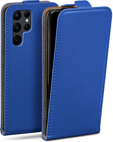 moex Flip Case für Samsung Galaxy S22 Ultra Hülle klappbar mit 360 Grad Schutz, Handyhülle mit Displayschutz, PU Leder Handytasche Lederhülle, Flip Case Cover Klapphülle, Dunkelblau