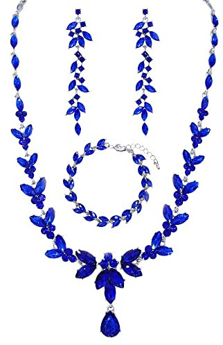 BiBeary Schmuck Set Braut Damen Blatt Blume Hochzeit Statement Halskette lang Ohrhänger Ohrringe Set Party Abschlussball