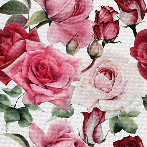 HEKO PANELS Oxford Wasserdichte Meterware Canvas Polyester Stoff Zum Nähen, Dekostoffe Wasserabweisend Blickdicht Rosen Blumen 5 Meter 155 x 500 cm