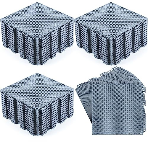 Huwena Paquete de 50 alfombrillas de drenaje entrelazadas de 10 x 10 pulgadas, alfombrillas de goma antideslizantes modulares entrelazadas para piscina, patio, invernadero, exterior e interior