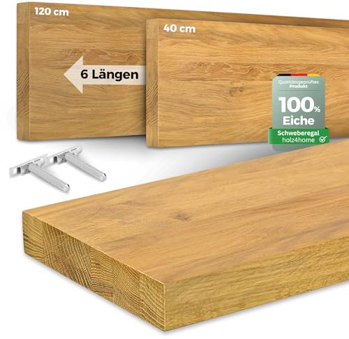 holz4home® Wandregal ohne Baumkante 40 cm Länge, Natur Geölt I Schweberegal Massivholz I Unsichtbare Befestigung moderner Stil I Wandboard Echtholz