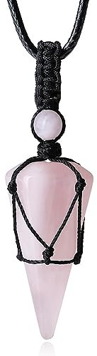 XIANNVXI Crystal Necklaces for Women Rose Quartz Necklace Natural Pointed Gemstone Pendant Adjustable Black Rope Jewellery Necklace