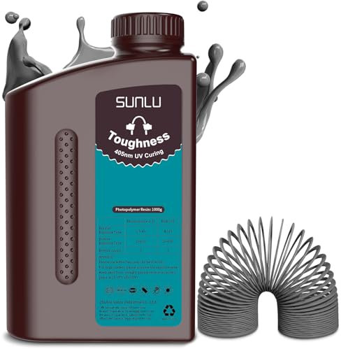 SUNLU Hohe Zähigkeit 3D Drucker Harz, Flexibles 3D Druck Photopolymer Harz, 405nm UV Schnell Aushärtendes 3D Harz für die Meisten LCD/DLP/SLA Harz 3D Drucker, Nicht Spröde & Langlebig, 1KG Dunkelgrau