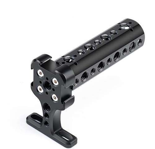 Zeadio Camera Top Handle Grip, Adjustable Aluminum Camera Handle with Mounting Points and Cold Shoe Mount for all Camera Cage, LED Lights, Microphones, etc
