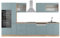 Vicco Küchenzeile R-Line, Blau-Grau/Goldkraft Eiche, 350 cm mit Hochschrank, ohne Arbeitsplatte
