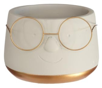 NaDeco Blumentopf mit Gesicht und Brille, in Zwei Farben und 4 Größen wählbar | Lustige Deko Pflanztöpfe | Übertopf | Blumentopf | Sukkulenten & Kakteen Topf, Farbe:Gold, Größe:Ø13.5 h.10.5 cm