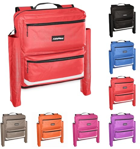 AbleWear Expandable Mobility Scooter Bag with Crutch Pockets – Red