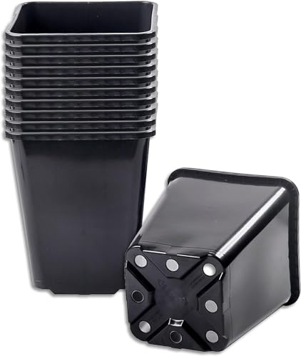 Muddy Hands Pack of 10 Black Plastic Nursery Pots Heavy Duty Outdoor Square Garden Plant Pots With Drainage For Seedlings, Cuttings, Herbs & Flowers (5.6 Litre)