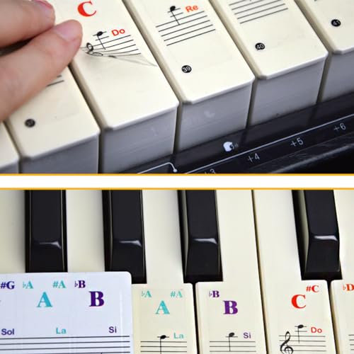 Miralith 6 Sets Easily Sicky Piano Keyboard Stickers Set for 37/49/61/88 Key Keyboards, Keyboard Stickers, Piano Stickers for Kids Beginners,Removable Stickers for Kids Piano Beginner